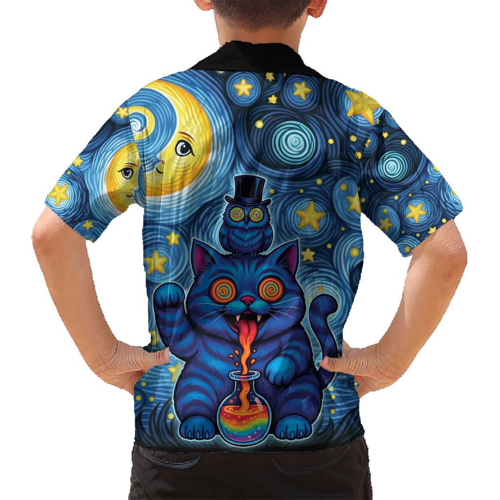 Trippy Cat and Owl Family Matching Summer Maxi Dress and Hawaiian Shirt Starry Psychedelic Vibes - Wonder Print Shop