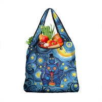 Trippy Cat and Owl Grocery Bag Starry Psychedelic Vibes - Wonder Print Shop