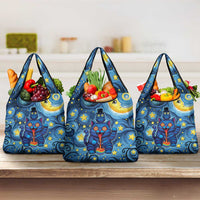 Trippy Cat and Owl Grocery Bag Starry Psychedelic Vibes - Wonder Print Shop