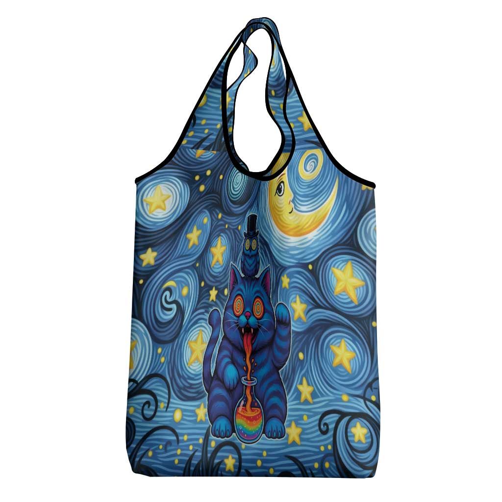 Trippy Cat and Owl Grocery Bag Starry Psychedelic Vibes - Wonder Print Shop