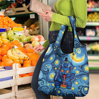 Trippy Cat and Owl Grocery Bag Starry Psychedelic Vibes - Wonder Print Shop