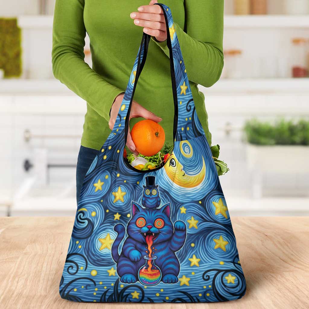 Trippy Cat and Owl Grocery Bag Starry Psychedelic Vibes - Wonder Print Shop