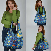 Trippy Cat and Owl Grocery Bag Starry Psychedelic Vibes - Wonder Print Shop