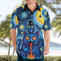 Trippy Cat and Owl Hawaiian Shirt Starry Psychedelic Vibes - Wonder Print Shop