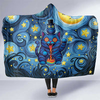 Trippy Cat and Owl Hooded Blanket Starry Psychedelic Vibes - Wonder Print Shop