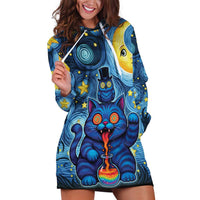 Trippy Cat and Owl Hoodie Dress Starry Psychedelic Vibes - Wonder Print Shop