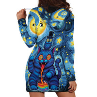Trippy Cat and Owl Hoodie Dress Starry Psychedelic Vibes - Wonder Print Shop