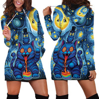 Trippy Cat and Owl Hoodie Dress Starry Psychedelic Vibes - Wonder Print Shop