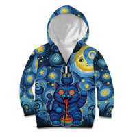 Trippy Cat and Owl Kid Hoodie Starry Psychedelic Vibes - Wonder Print Shop