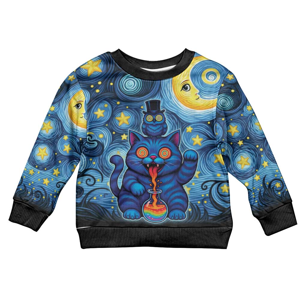 Trippy Cat and Owl Kid Ugly Christmas Sweater Starry Psychedelic Vibes - Wonder Print Shop