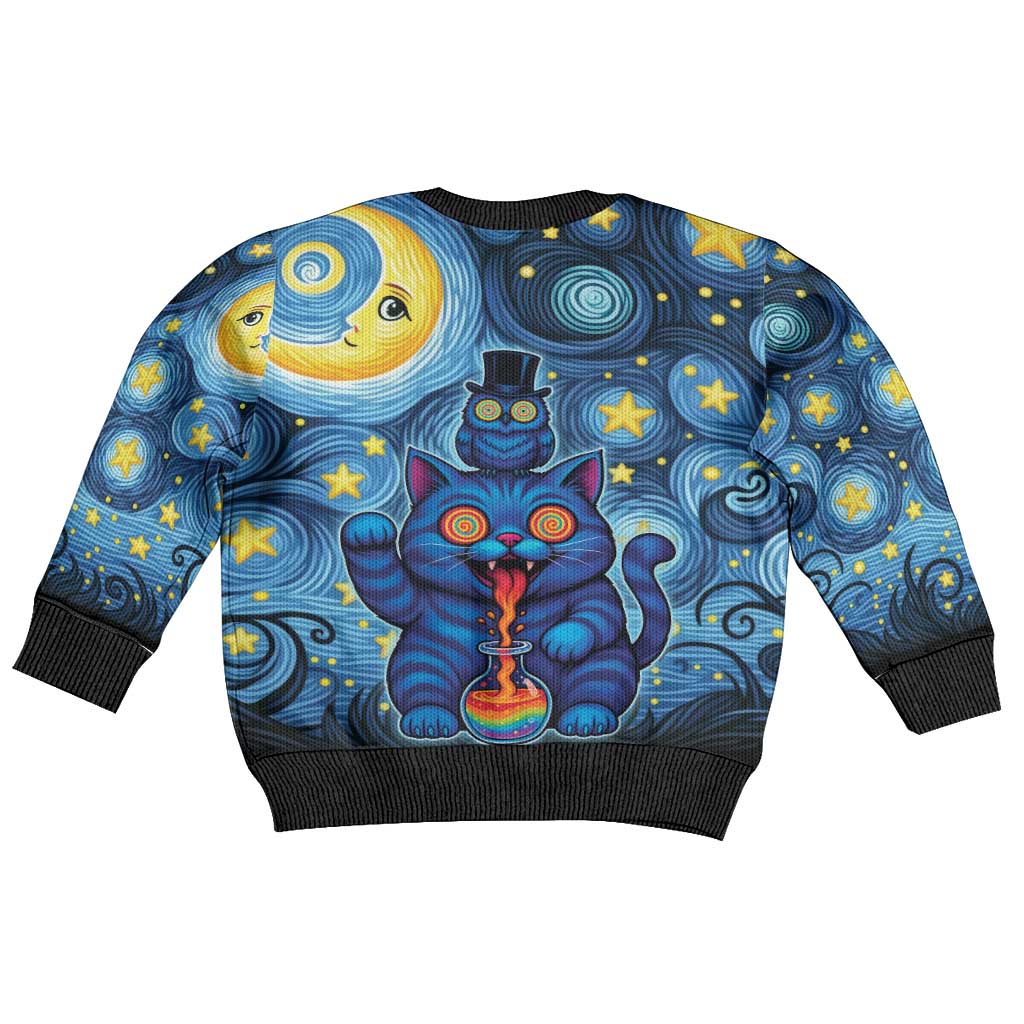 Trippy Cat and Owl Kid Ugly Christmas Sweater Starry Psychedelic Vibes - Wonder Print Shop