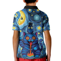 Trippy Cat and Owl Kid Polo Shirt Starry Psychedelic Vibes - Wonder Print Shop