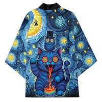 Trippy Cat and Owl Kimono Starry Psychedelic Vibes - Wonder Print Shop