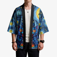 Trippy Cat and Owl Kimono Starry Psychedelic Vibes - Wonder Print Shop