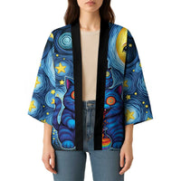 Trippy Cat and Owl Kimono Starry Psychedelic Vibes - Wonder Print Shop