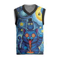 Trippy Cat and Owl Christmas Knitted V-Neck Vest Starry Psychedelic Vibes - Wonder Print Shop