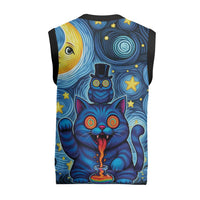 Trippy Cat and Owl Christmas Knitted V-Neck Vest Starry Psychedelic Vibes - Wonder Print Shop