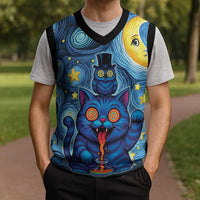 Trippy Cat and Owl Christmas Knitted V-Neck Vest Starry Psychedelic Vibes - Wonder Print Shop