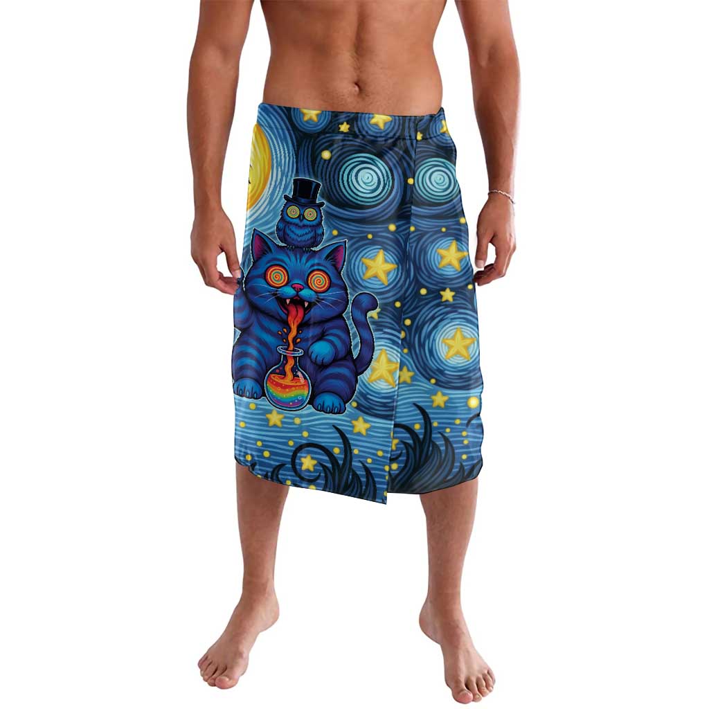 Trippy Cat and Owl Lavalava Starry Psychedelic Vibes - Wonder Print Shop