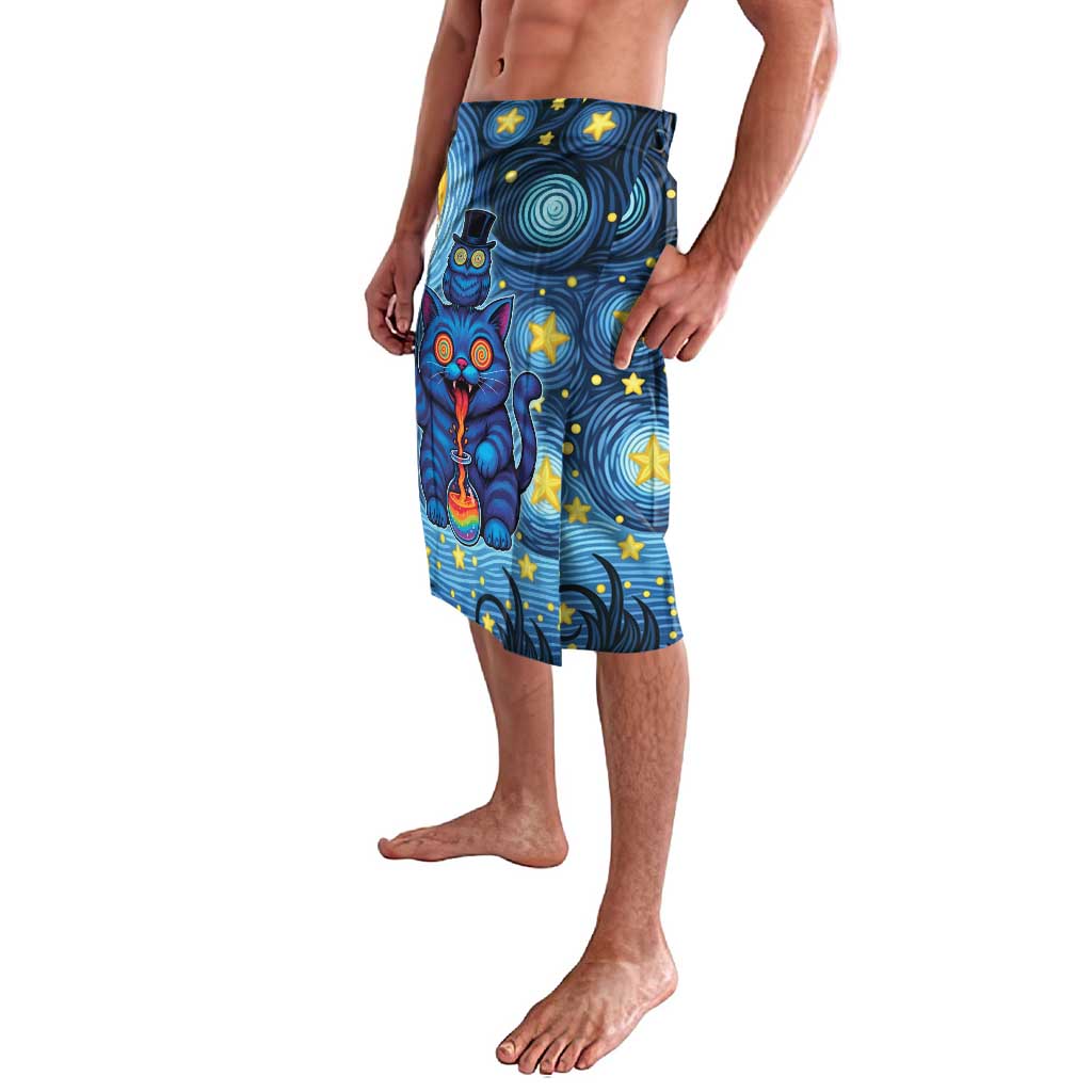 Trippy Cat and Owl Lavalava Starry Psychedelic Vibes - Wonder Print Shop