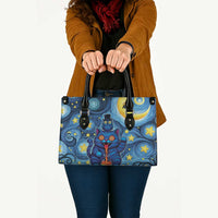 Trippy Cat and Owl Leather Bag Starry Psychedelic Vibes - Wonder Print Shop