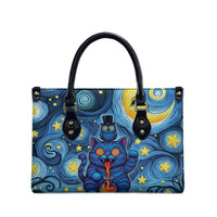 Trippy Cat and Owl Leather Bag Starry Psychedelic Vibes - Wonder Print Shop