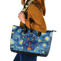 Trippy Cat and Owl Leather Tote Bag Starry Psychedelic Vibes - Wonder Print Shop