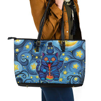Trippy Cat and Owl Leather Tote Bag Starry Psychedelic Vibes - Wonder Print Shop