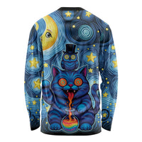 Trippy Cat and Owl Long Sleeve Shirt Starry Psychedelic Vibes - Wonder Print Shop