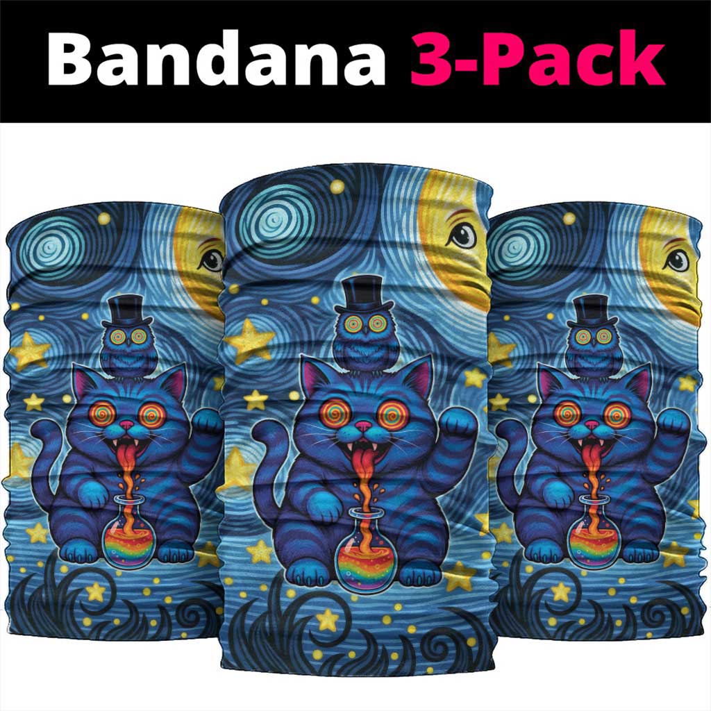 Trippy Cat and Owl Neck Gaiter Starry Psychedelic Vibes - Wonder Print Shop