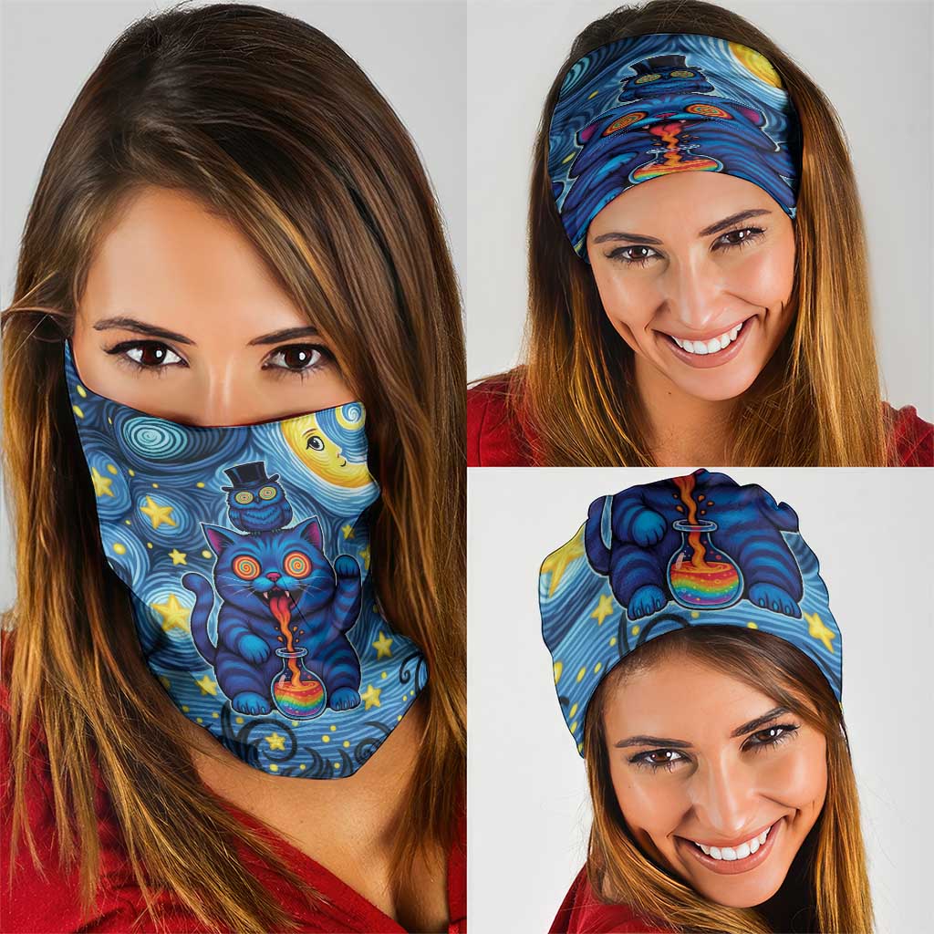 Trippy Cat and Owl Neck Gaiter Starry Psychedelic Vibes - Wonder Print Shop