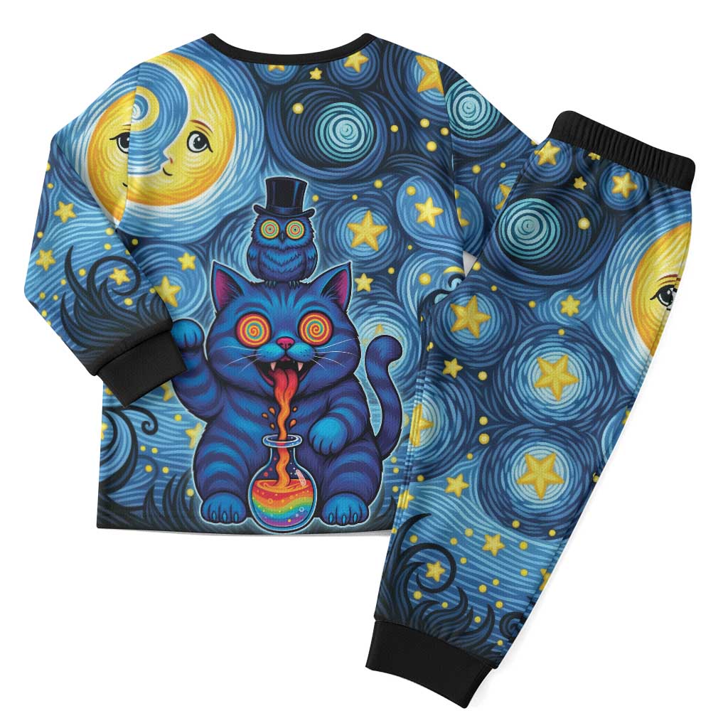 Trippy Cat and Owl Christmas Pajama Set Starry Psychedelic Vibes - Wonder Print Shop