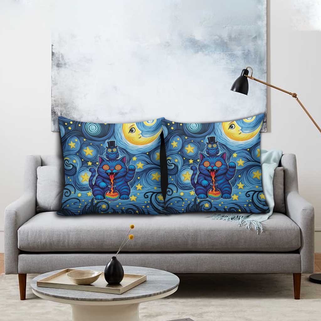 Trippy Cat and Owl Pillow Cover Starry Psychedelic Vibes - Wonder Print Shop
