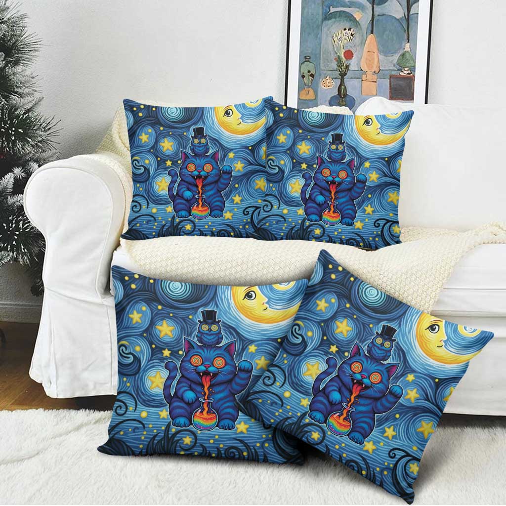 Trippy Cat and Owl Pillow Cover Starry Psychedelic Vibes - Wonder Print Shop