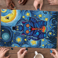 Trippy Cat and Owl Puzzle Starry Psychedelic Vibes - Wonder Print Shop