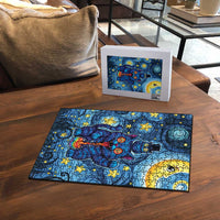 Trippy Cat and Owl Puzzle Starry Psychedelic Vibes - Wonder Print Shop
