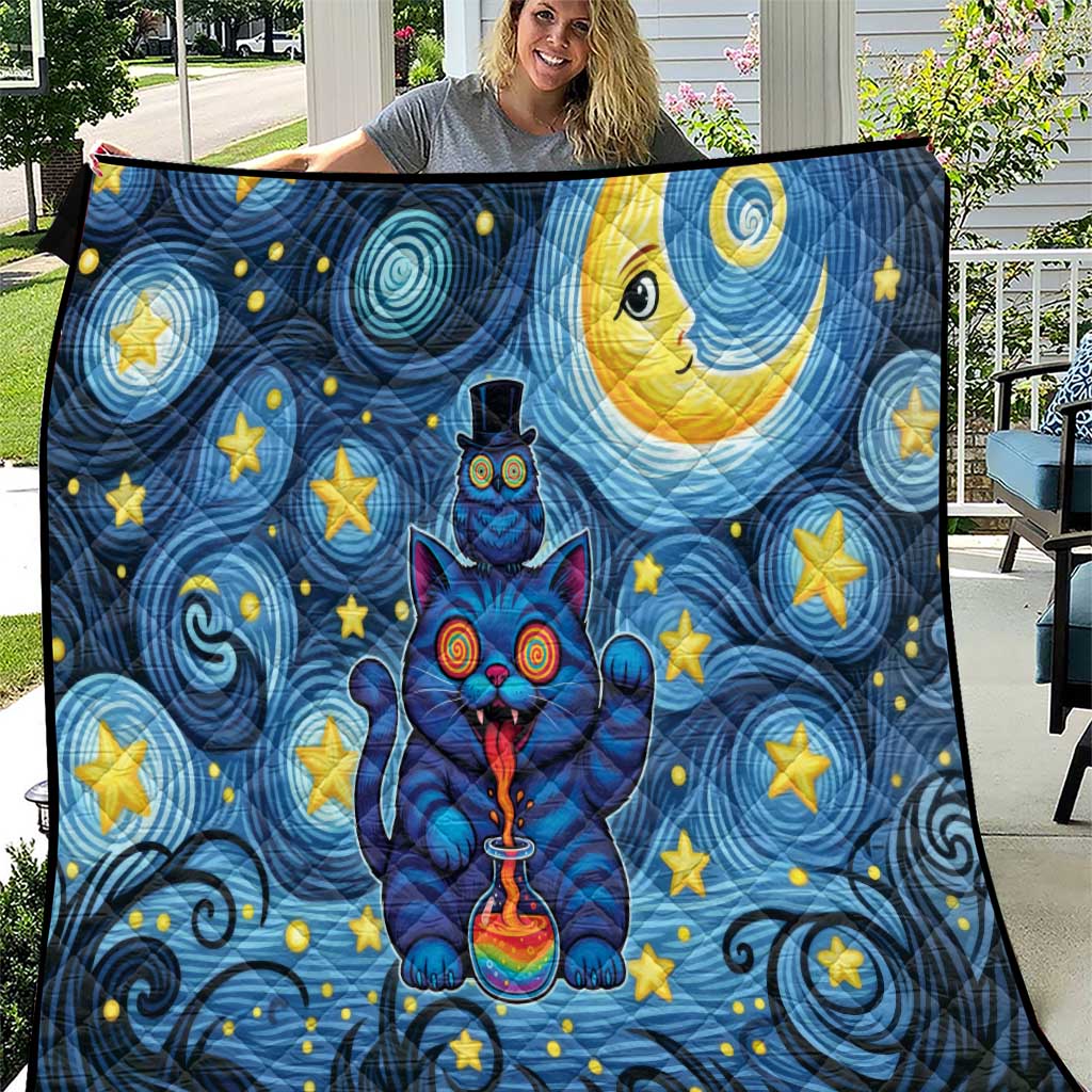 Trippy Cat and Owl Quilt Starry Psychedelic Vibes - Wonder Print Shop