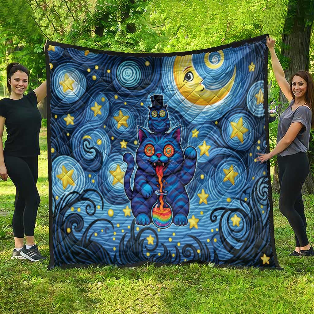 Trippy Cat and Owl Quilt Starry Psychedelic Vibes - Wonder Print Shop
