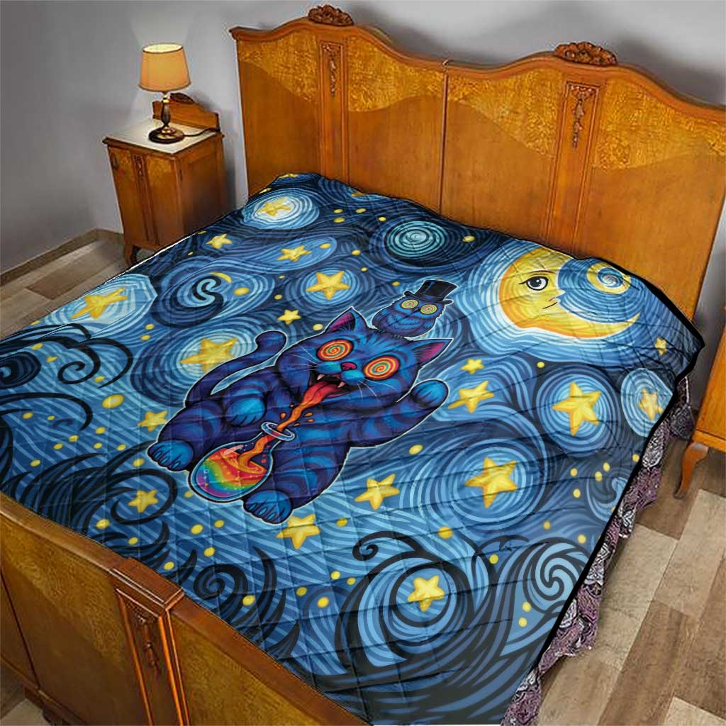 Trippy Cat and Owl Quilt Starry Psychedelic Vibes - Wonder Print Shop