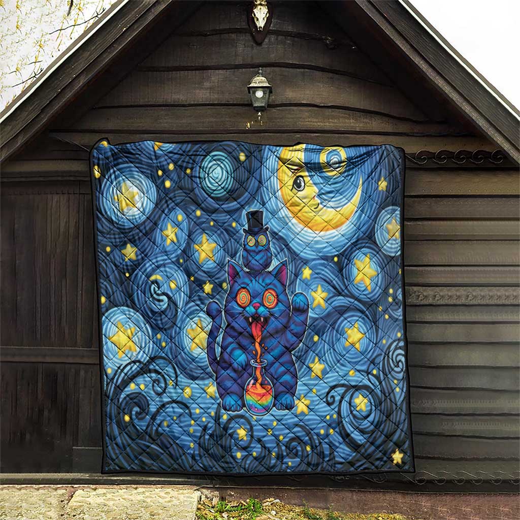 Trippy Cat and Owl Quilt Starry Psychedelic Vibes - Wonder Print Shop