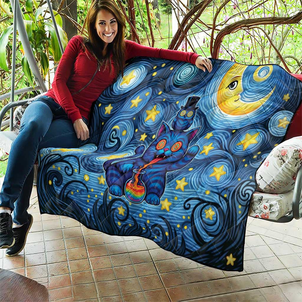 Trippy Cat and Owl Quilt Starry Psychedelic Vibes - Wonder Print Shop