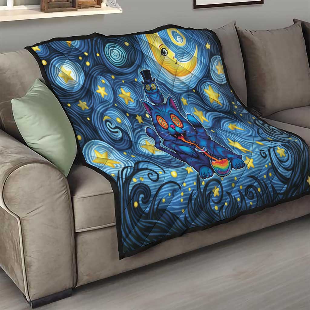 Trippy Cat and Owl Quilt Starry Psychedelic Vibes - Wonder Print Shop