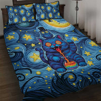 Trippy Cat and Owl Quilt Bed Set Starry Psychedelic Vibes - Wonder Print Shop