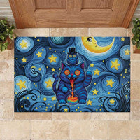 Trippy Cat and Owl Rubber Doormat Starry Psychedelic Vibes - Wonder Print Shop