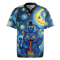 Trippy Cat and Owl Rugby Jersey Starry Psychedelic Vibes - Wonder Print Shop