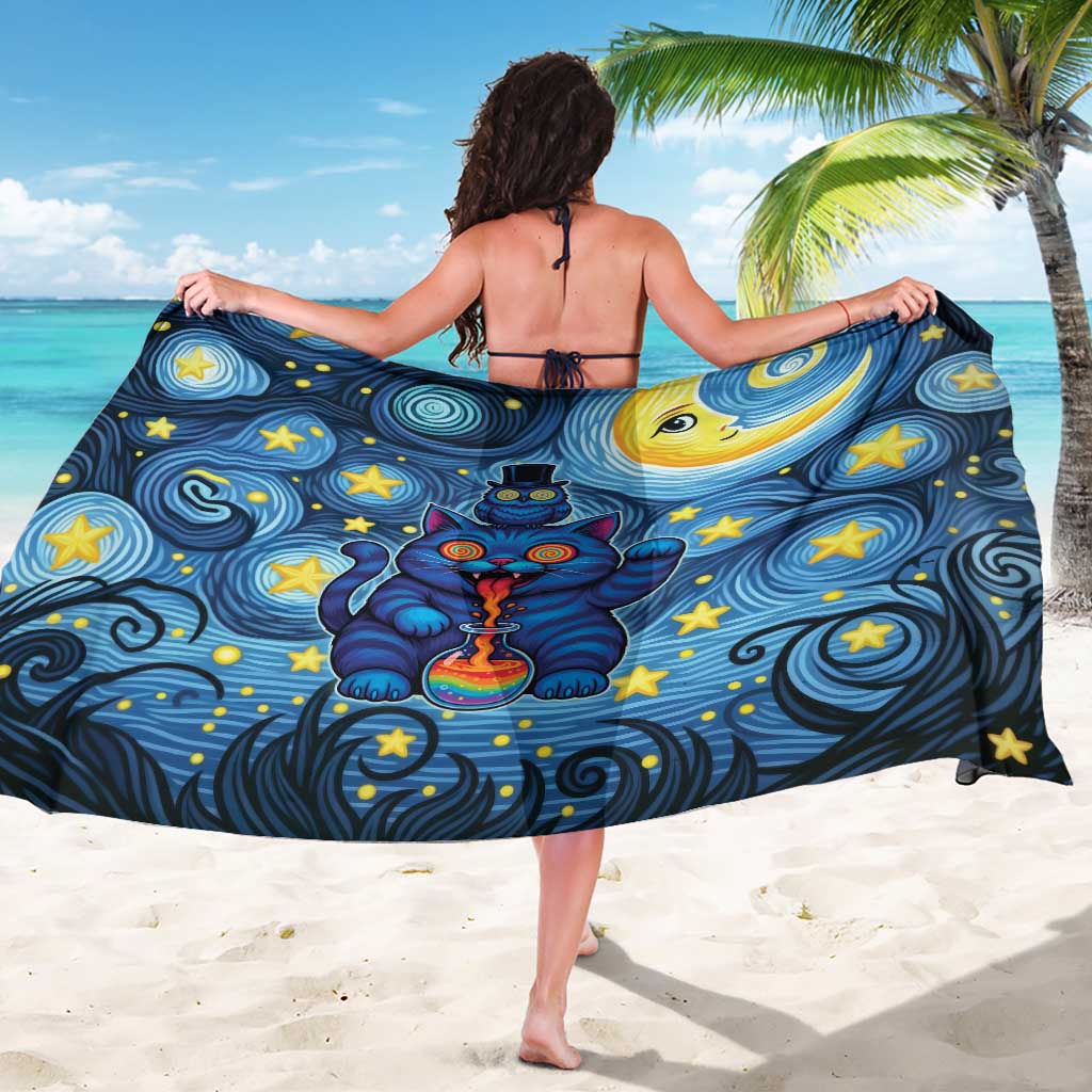 Trippy Cat and Owl Sarong Starry Psychedelic Vibes - Wonder Print Shop