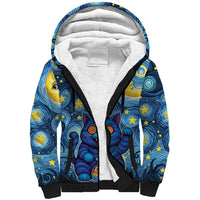 Trippy Cat and Owl Sherpa Hoodie Starry Psychedelic Vibes - Wonder Print Shop