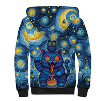 Trippy Cat and Owl Sherpa Hoodie Starry Psychedelic Vibes - Wonder Print Shop