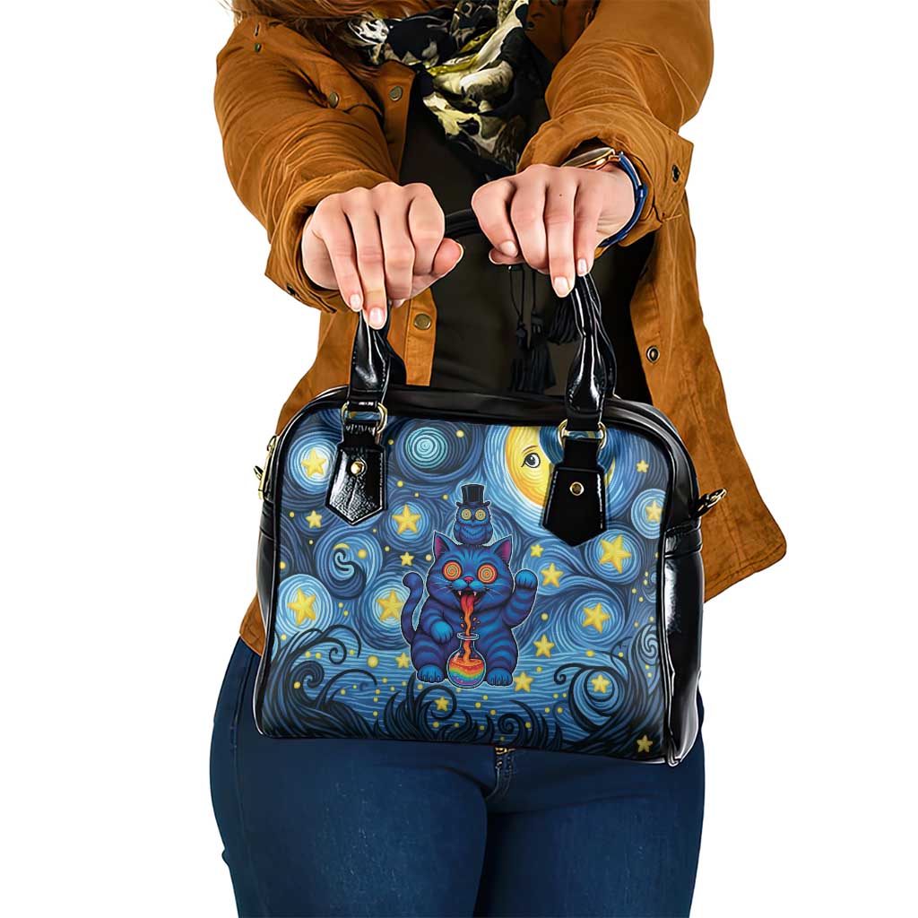 Trippy Cat and Owl Shoulder Handbag Starry Psychedelic Vibes - Wonder Print Shop