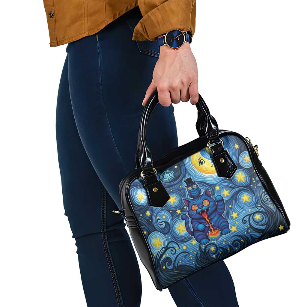 Trippy Cat and Owl Shoulder Handbag Starry Psychedelic Vibes - Wonder Print Shop